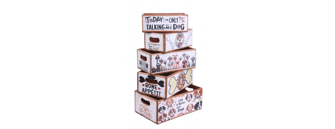 Set of 5 Nesting Boxes - Dogs