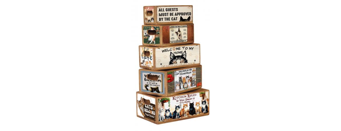 Set of 5 Shellfish Nesting Boxes - Cats