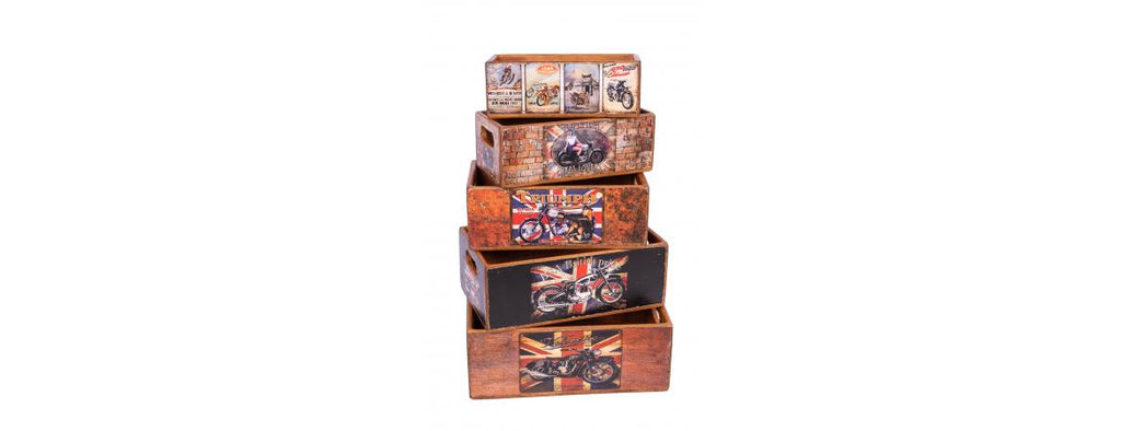 Set of 5 Shellfish Nesting Boxes - Motorbikes