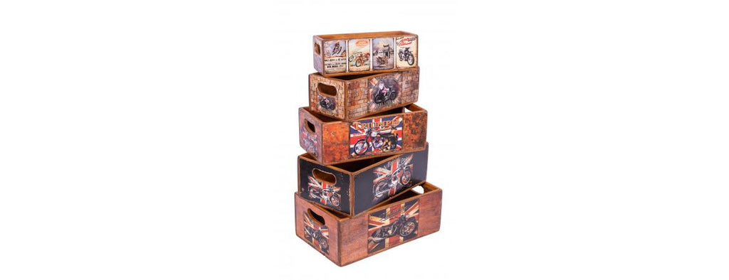 Set of 5 Shellfish Nesting Boxes - Motorbikes