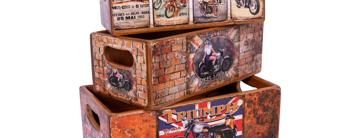 Set of 5 Shellfish Nesting Boxes - Motorbikes
