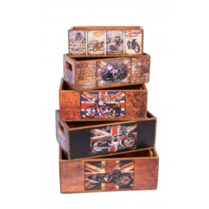 Set of 5 Shellfish Nesting Boxes - Motorbikes